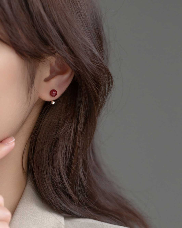 Red Cinnabar Stone Jacket Earrings