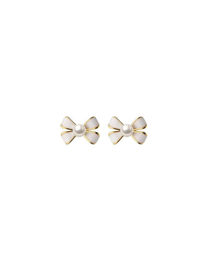 Pearl Ribbon Stud Earrings