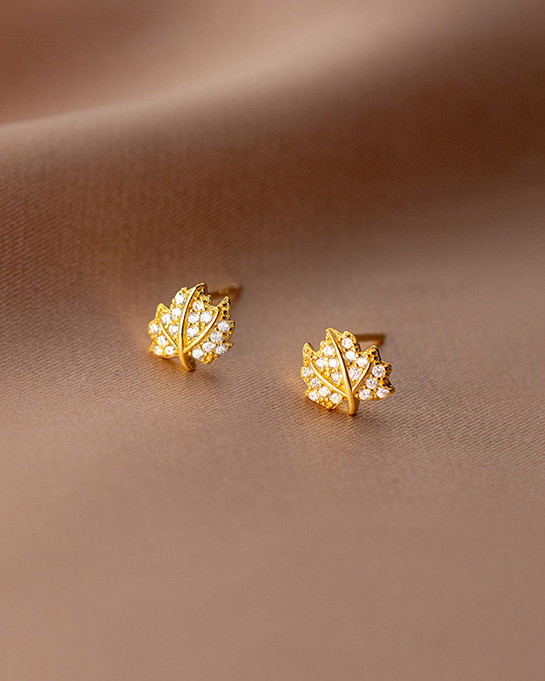 Diamante Maple Leaf Stud Earrings