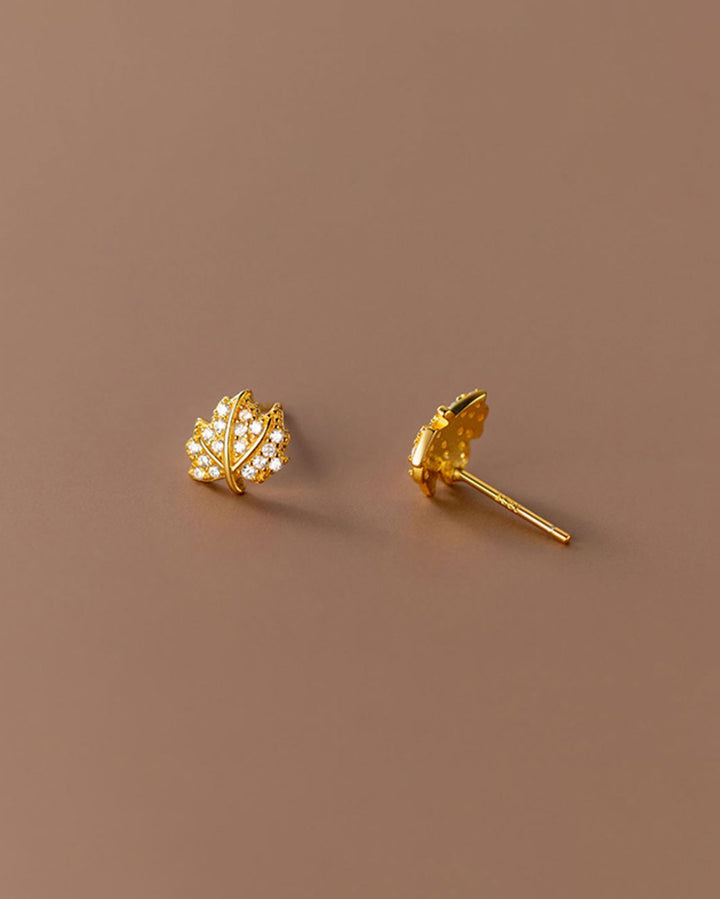 Diamante Maple Leaf Stud Earrings