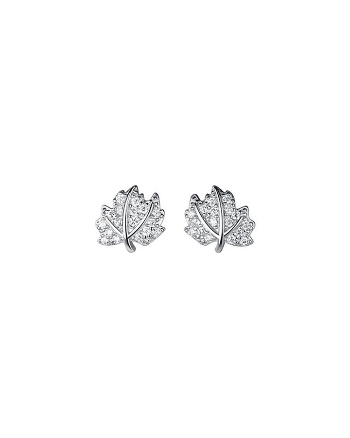 Diamante Maple Leaf Stud Earrings