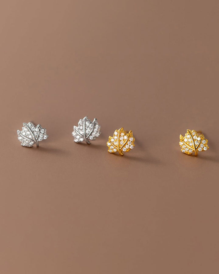 Diamante Maple Leaf Stud Earrings