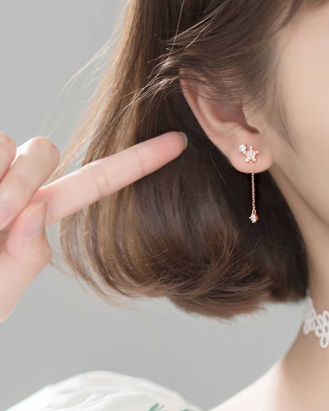 Diamante Star and Moon Drop Earrings