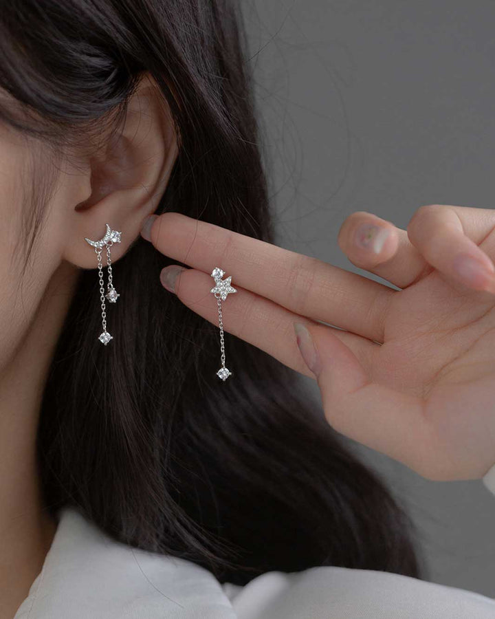 Diamante Star and Moon Drop Earrings