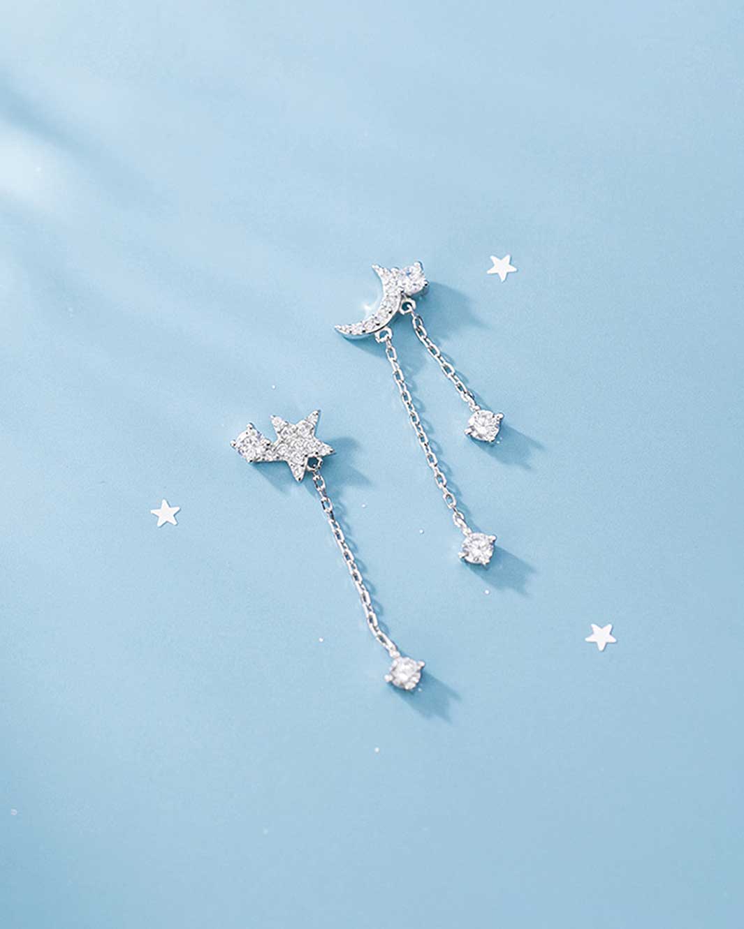 Diamante Star and Moon Drop Earrings