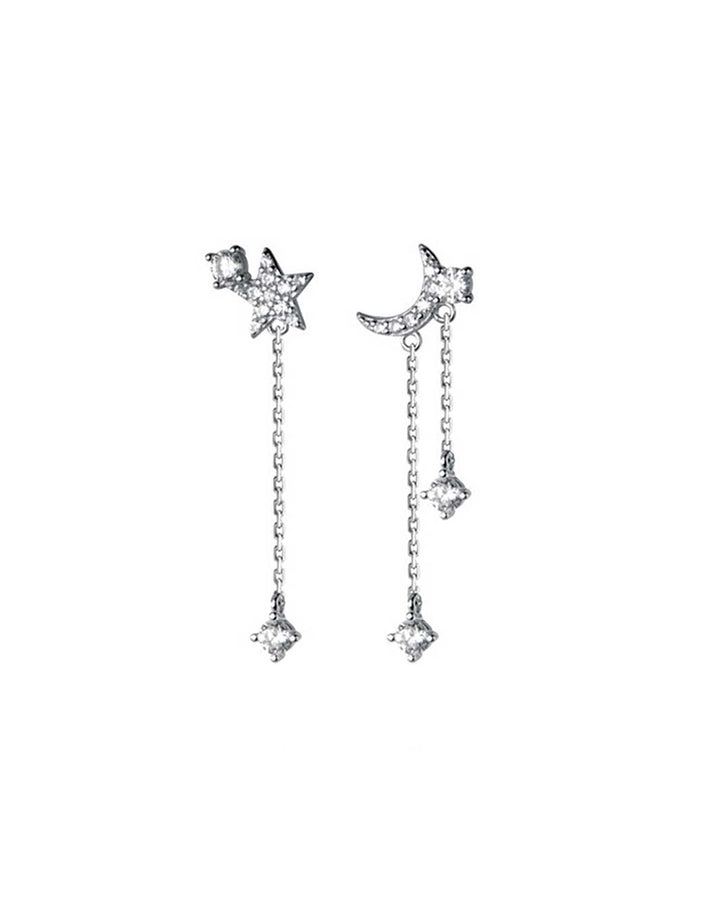 Diamante Star and Moon Drop Earrings