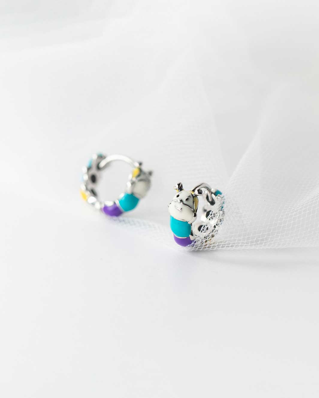 Vibrant Caterpillar Huggie Earrings