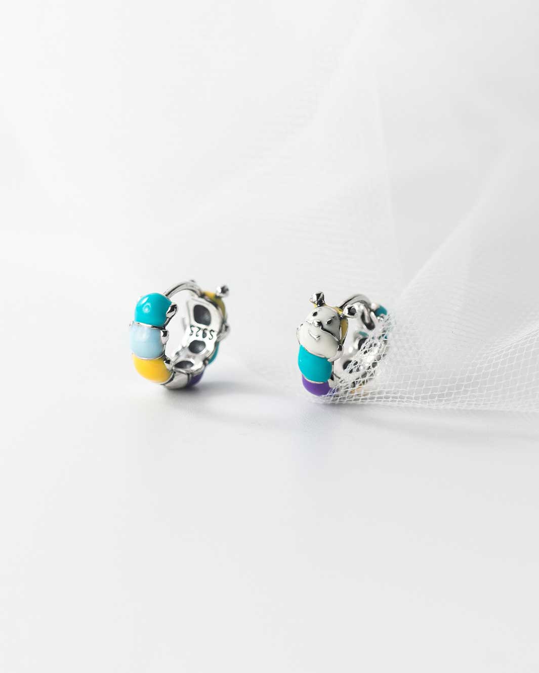 Vibrant Caterpillar Huggie Earrings
