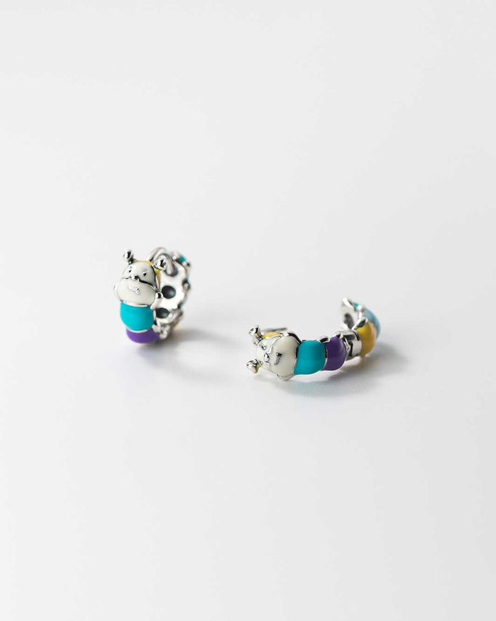 Vibrant Caterpillar Huggie Earrings