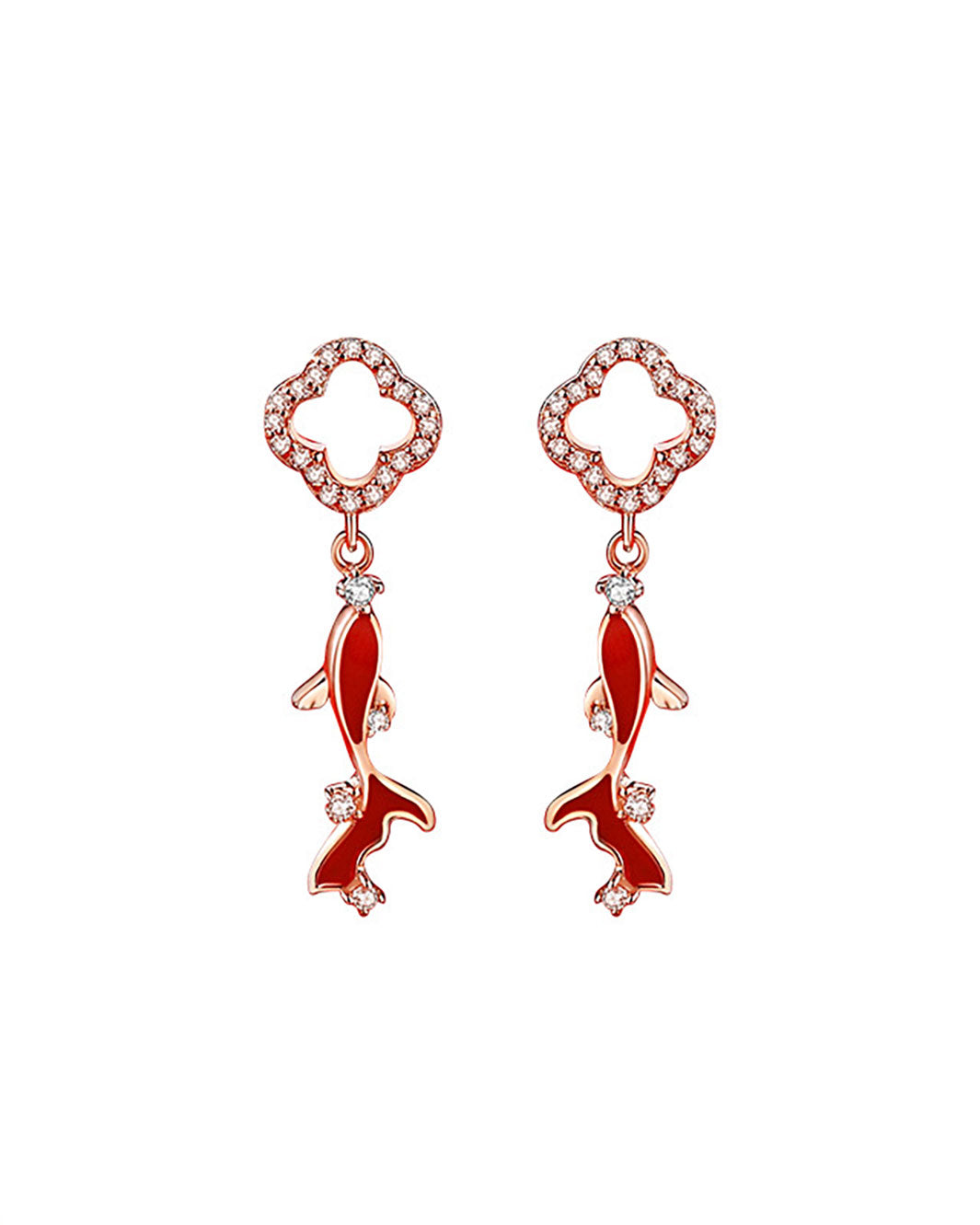 Fortune Clover and Koi Drop Earrings