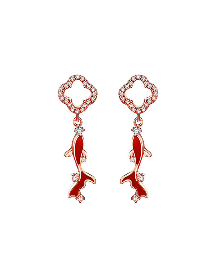 Fortune Clover and Koi Drop Earrings