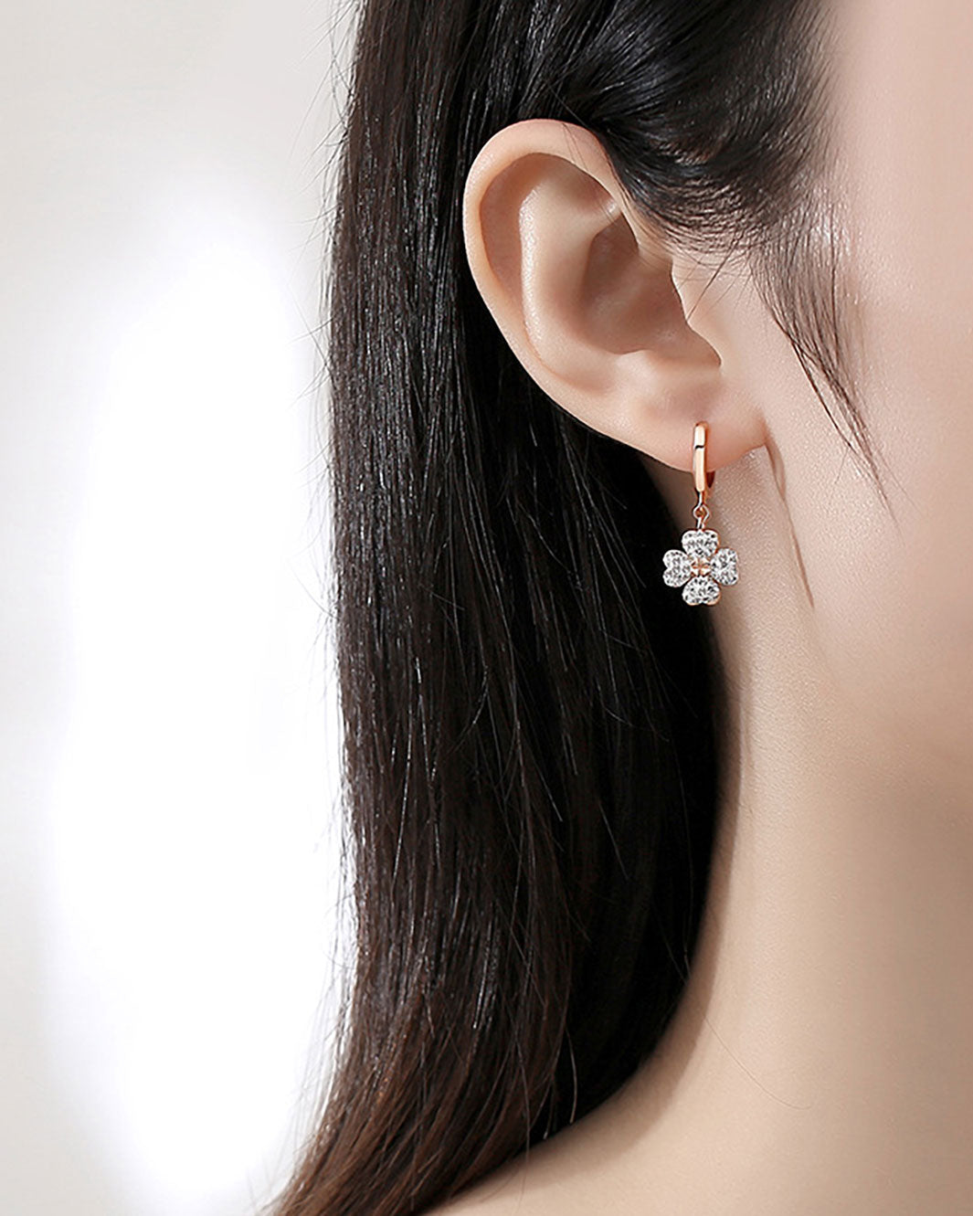 Diamante Four-leaf Clover Hoop Earrings