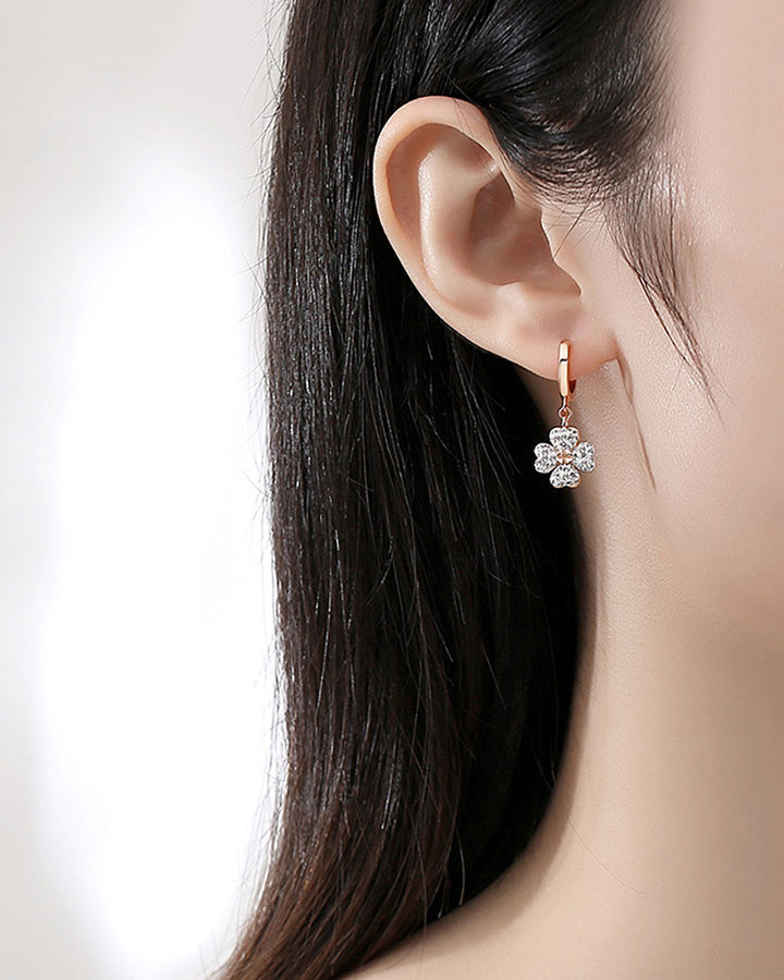 Diamante Four-leaf Clover Hoop Earrings