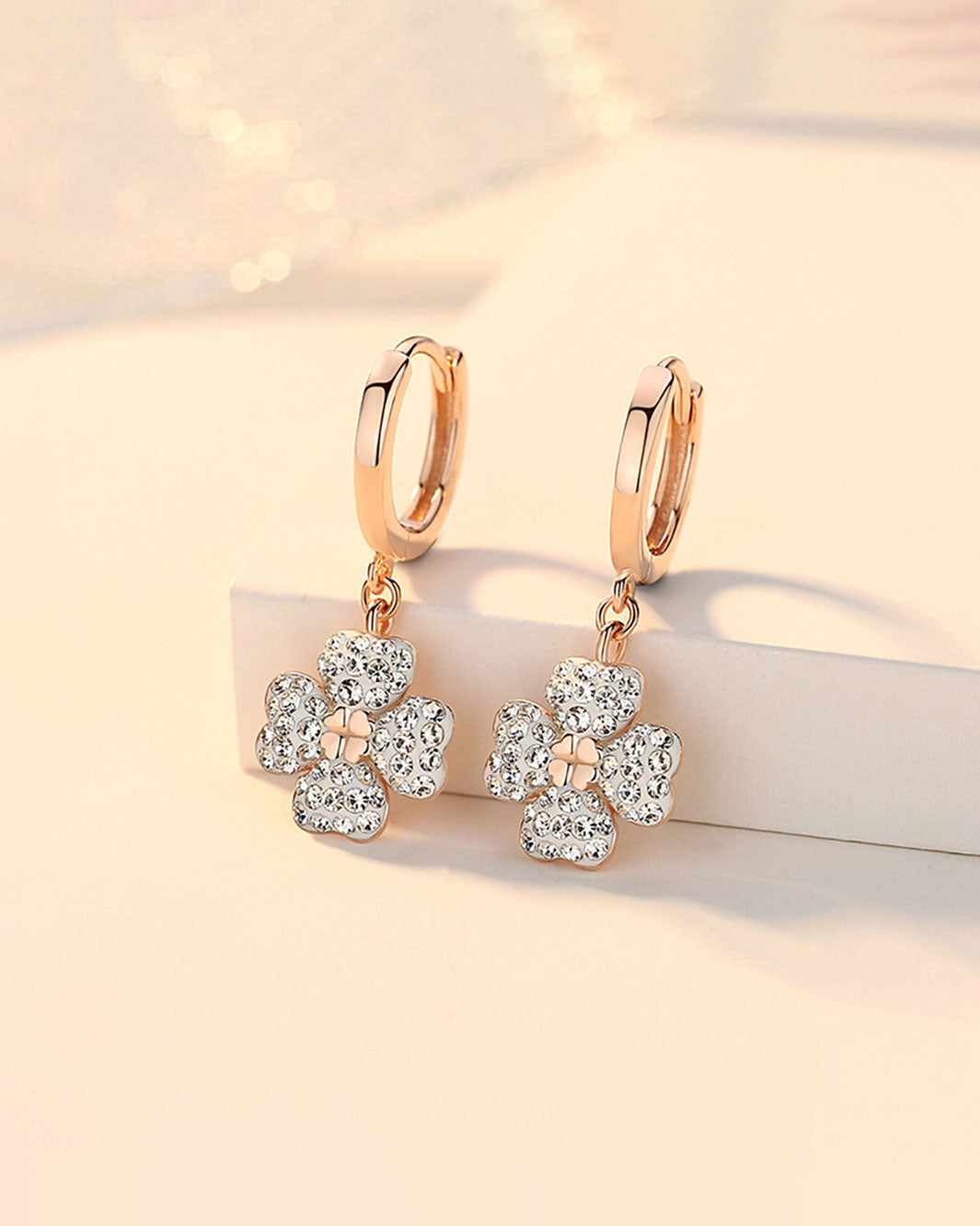 Diamante Four-leaf Clover Hoop Earrings