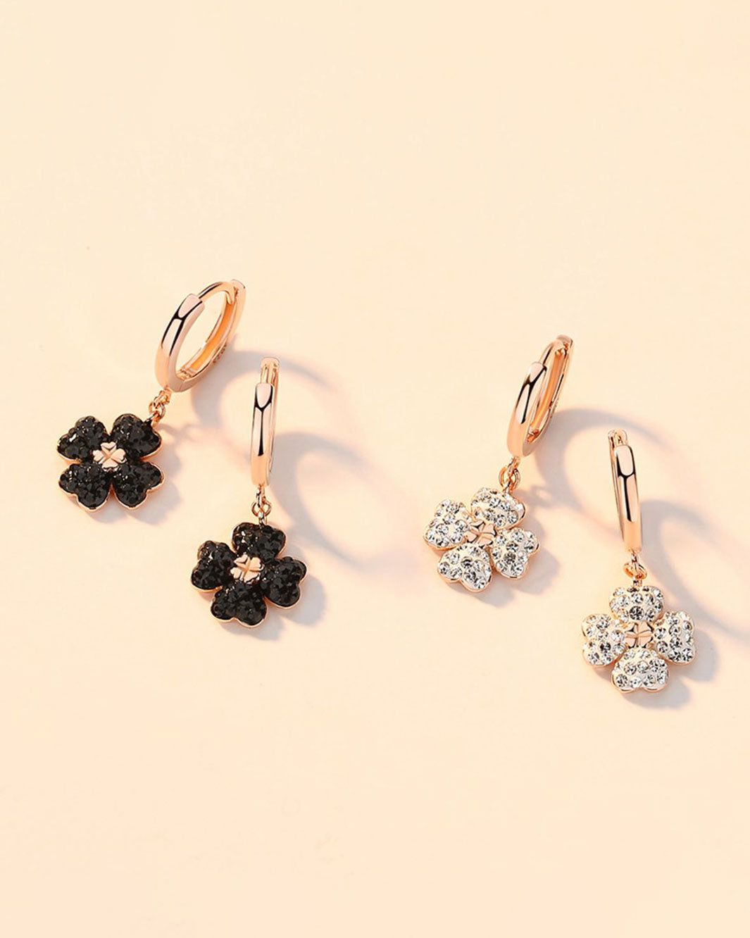 Diamante Four-leaf Clover Hoop Earrings