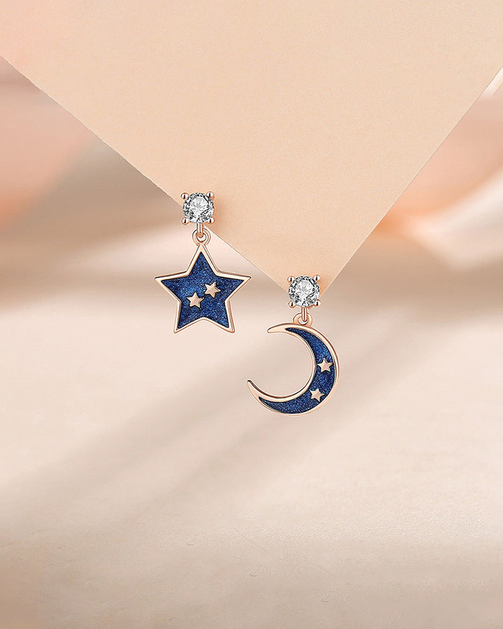 Midnight Star and Moon Drop Earrings